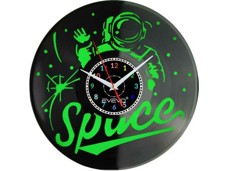 ZEGAR ŚCIENNY KOSMONAUTA ASTRONAUTA FLUORESCENCYJNE TŁO PŁYTA WINYLOWA PREZENT UPOMINEK URODZINY GIFT SOUVENIR EVEVO W0038