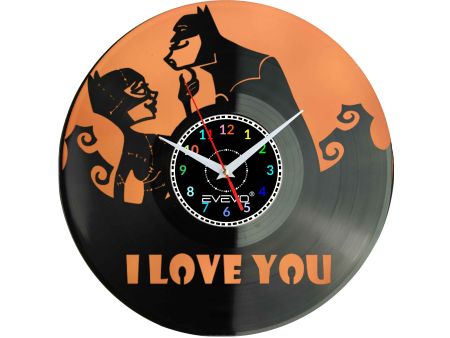 ZEGAR ŚCIENNY I LOVE YOU BATMAN CATWOMAN FLUORESCENCYJNE TŁO PŁYTA WINYLOWA PREZENT UPOMINEK URODZINY GIFT SOUVENIR EVEVO F0039