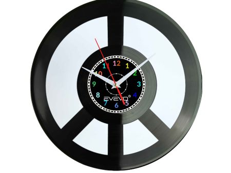 ZEGAR ŚCIENNY PEACE ZNAK POKOJU PACYFIZM FLUORESCENCYJNE TŁO PŁYTA WINYLOWA PREZENT UPOMINEK URODZINY GIFT SOUVENIR EVEVO F0040