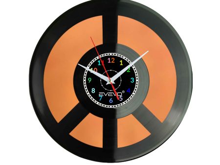 ZEGAR ŚCIENNY PEACE ZNAK POKOJU PACYFIZM FLUORESCENCYJNE TŁO PŁYTA WINYLOWA PREZENT UPOMINEK URODZINY GIFT SOUVENIR EVEVO F0040