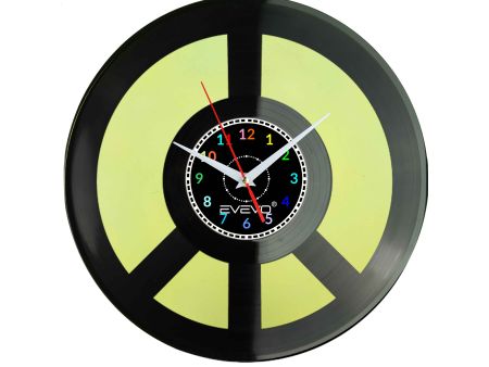 ZEGAR ŚCIENNY PEACE ZNAK POKOJU PACYFIZM FLUORESCENCYJNE TŁO PŁYTA WINYLOWA PREZENT UPOMINEK URODZINY GIFT SOUVENIR EVEVO W0040