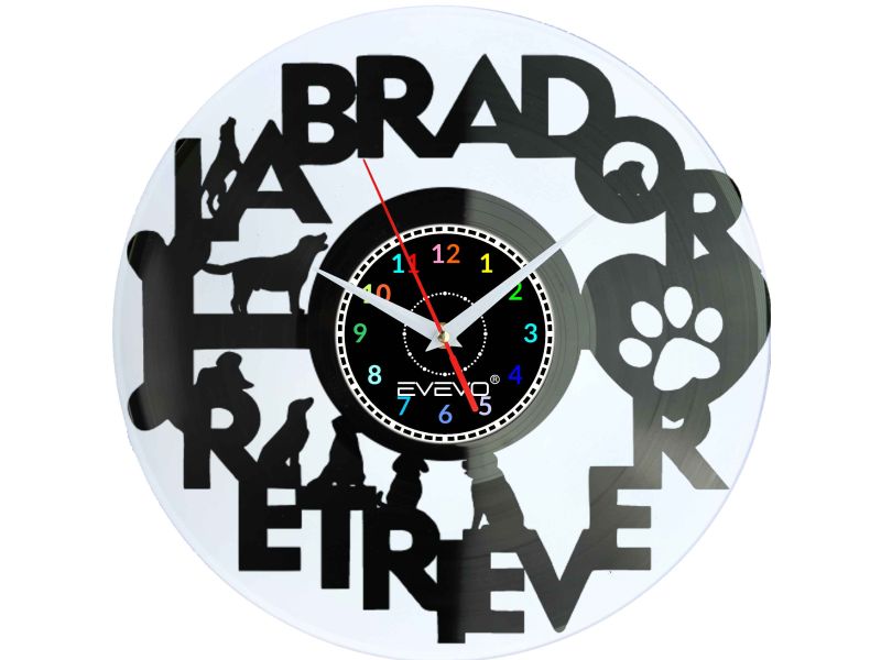 ZEGAR ŚCIENNY LABLADOR RETRIEVER MYŚLIWSKI PIES FLUORESCENCYJNE TŁO PŁYTA WINYLOWA PREZENT UPOMINEK URODZINY EVEVO W0041 ALLEGRO