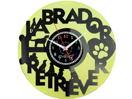 ZEGAR ŚCIENNY LABLADOR RETRIEVER MYŚLIWSKI PIES FLUORESCENCYJNE TŁO PŁYTA WINYLOWA PREZENT UPOMINEK URODZINY EVEVO W0041