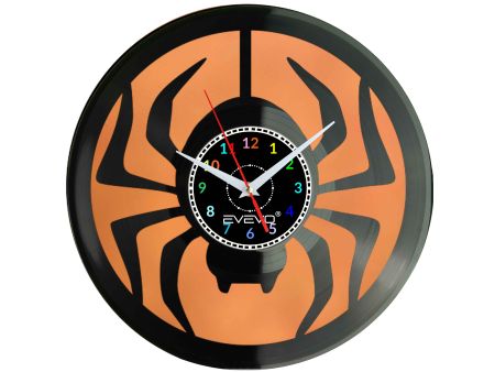 ZEGAR ŚCIENNY PAJĄK SZEŚCIONOGI KOSARZ KRZYŻAK FLUORESCENCYJNE TŁO PŁYTA WINYLOWA PREZENT UPOMINEK URODZINY EVEVO W0042 EMPIK