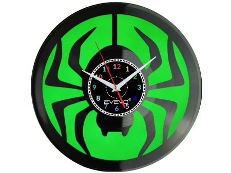 ZEGAR ŚCIENNY PAJĄK SZEŚCIONOGI KOSARZ KRZYŻAK FLUORESCENCYJNE TŁO PŁYTA WINYLOWA PREZENT UPOMINEK URODZINY EVEVO W0042