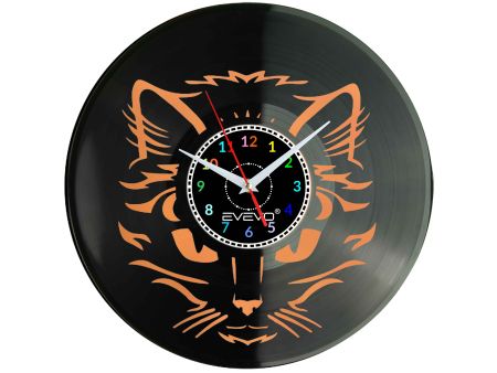 ZEGAR ŚCIENNY KOT DACHOWIEC KOTY KOCIAK FLUORESCENCYJNE TŁO PŁYTA WINYLOWA PREZENT UPOMINEK URODZINY GIFT SOUVENIR EVEVO F0043