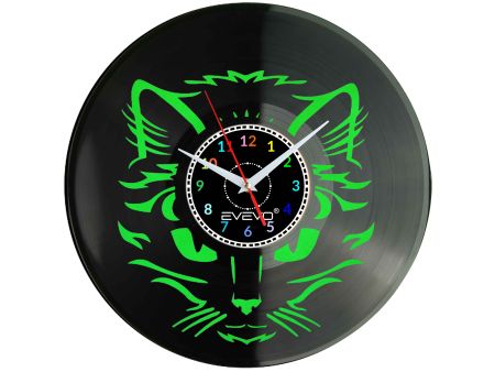 ZEGAR ŚCIENNY KOT DACHOWIEC KOTY KOCIAK FLUORESCENCYJNE TŁO PŁYTA WINYLOWA PREZENT UPOMINEK URODZINY GIFT SOUVENIR EVEVO W0043