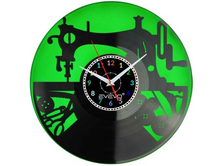 MASZYNA DO SZYCIA SZYCIE PROJEKTOWANIE ZEGAR ŚCIENNY FLUORESCENCYJNE TŁO PŁYTA WINYLOWA PREZENT UPOMINEK URODZINY EVEVO W0044