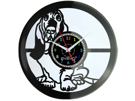 BASSET BRETOŃSKI PIES ZEGAR ŚCIENNY FLUORESCENCYJNE TŁO PŁYTA WINYLOWA PREZENT UPOMINEK URODZINY GIFT SOUVENIR EVEVO F0046