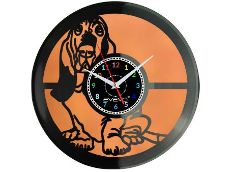 BASSET BRETOŃSKI PIES ZEGAR ŚCIENNY FLUORESCENCYJNE TŁO PŁYTA WINYLOWA PREZENT UPOMINEK URODZINY GIFT SOUVENIR EVEVO F0046
