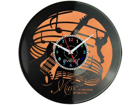 ZEGAR ŚCIENNY ZEGAR DLA MELOMANA JAZZ MUZYKA GITARA FLUORESCENCYJNE TŁO PŁYTA WINYLOWA PREZENT UPOMINEK URODZINY EVEVO F0047