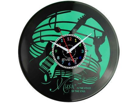 ZEGAR ŚCIENNY ZEGAR DLA MELOMANA JAZZ MUZYKA GITARA FLUORESCENCYJNE TŁO PŁYTA WINYLOWA PREZENT UPOMINEK URODZINY EVEVO F0047