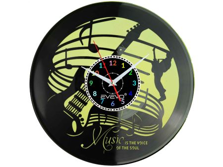 ZEGAR ŚCIENNY ZEGAR DLA MELOMANA JAZZ MUZYKA GITARA FLUORESCENCYJNE TŁO PŁYTA WINYLOWA PREZENT UPOMINEK URODZINY EVEVO W0047