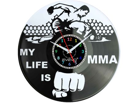 ZEGAR ŚCIENNY MY LIFE IS MMA FLUORESCENCYJNE TŁO PŁYTA WINYLOWA PREZENT UPOMINEK URODZINY GIFT SOUVENIR EVEVO W0048 EMPIK