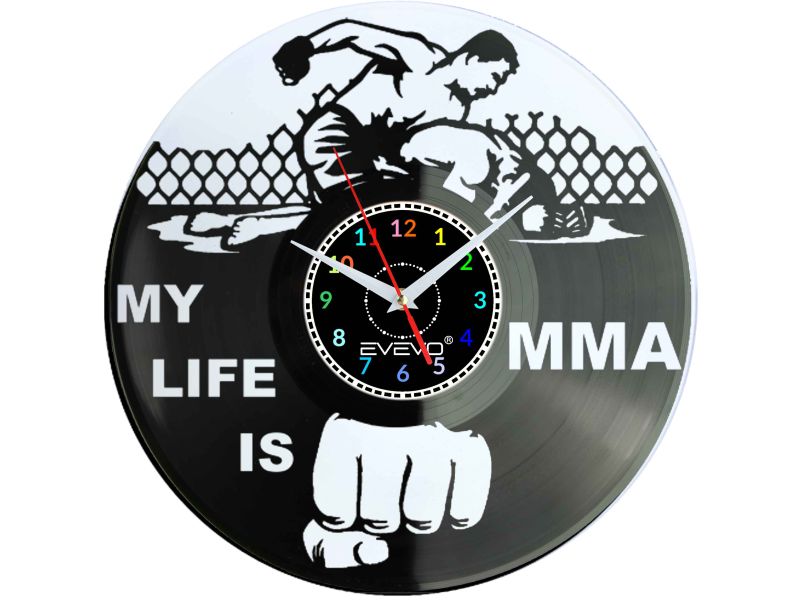 ZEGAR ŚCIENNY MY LIFE IS MMA FLUORESCENCYJNE TŁO PŁYTA WINYLOWA PREZENT UPOMINEK URODZINY GIFT SOUVENIR EVEVO W0048 EMPIK