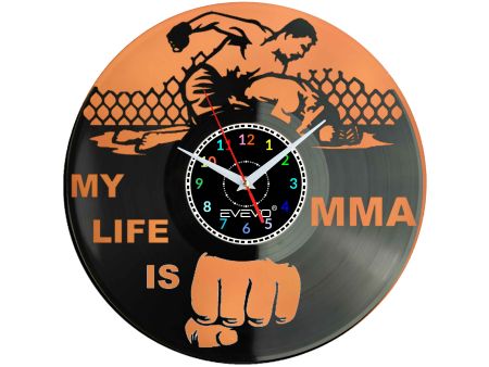 ZEGAR ŚCIENNY MY LIFE IS MMA FLUORESCENCYJNE TŁO PŁYTA WINYLOWA PREZENT UPOMINEK URODZINY GIFT SOUVENIR EVEVO W0048 ALLEGRO