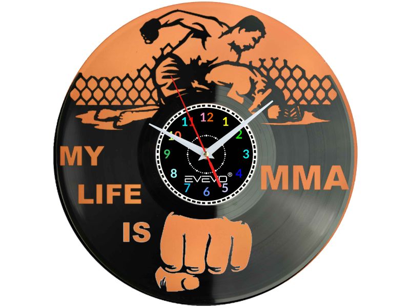 ZEGAR ŚCIENNY MY LIFE IS MMA FLUORESCENCYJNE TŁO PŁYTA WINYLOWA PREZENT UPOMINEK URODZINY GIFT SOUVENIR EVEVO W0048 ALLEGRO