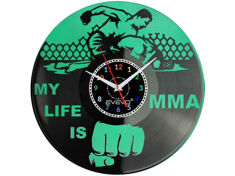 ZEGAR ŚCIENNY MY LIFE IS MMA FLUORESCENCYJNE TŁO PŁYTA WINYLOWA PREZENT UPOMINEK URODZINY GIFT SOUVENIR EVEVO W0048 AMAZON