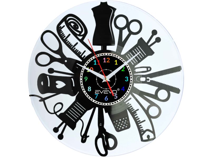 ZEGAR KRAWCOWEJ SZWACZKA MODYSTKA FLUORESCENCYJNE TŁO PŁYTA WINYLOWA PREZENT UPOMINEK URODZINY GIFT SOUVENIR EVEVO W0049 ALLEGRO