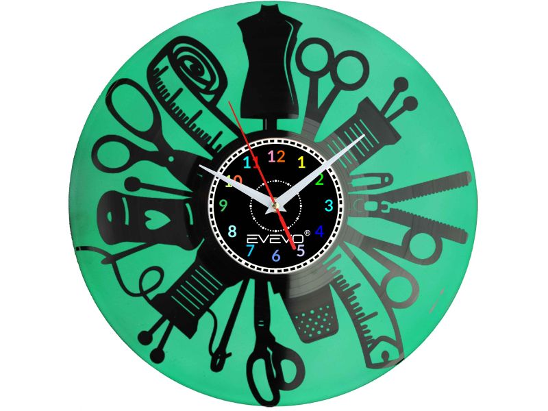 ZEGAR KRAWCOWEJ SZWACZKA MODYSTKA FLUORESCENCYJNE TŁO PŁYTA WINYLOWA PREZENT UPOMINEK URODZINY GIFT SOUVENIR EVEVO W0049 EMPIK