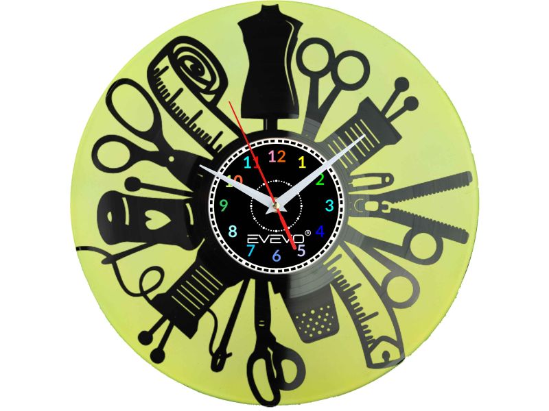 ZEGAR KRAWCOWEJ SZWACZKA MODYSTKA FLUORESCENCYJNE TŁO PŁYTA WINYLOWA PREZENT UPOMINEK URODZINY GIFT SOUVENIR EVEVO W0049