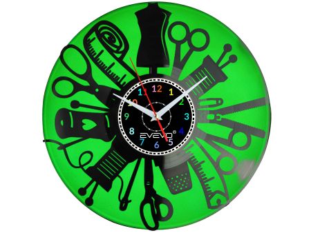 ZEGAR KRAWCOWEJ SZWACZKA MODYSTKA FLUORESCENCYJNE TŁO PŁYTA WINYLOWA PREZENT UPOMINEK URODZINY GIFT SOUVENIR EVEVO W0049