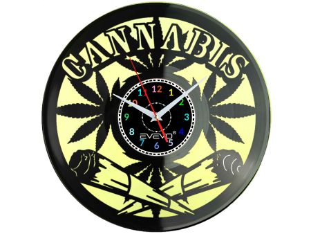 ZEGAR ŚCIENNY ZEGAR PASJONATA CANNABIS FLUORESCENCYJNE TŁO PŁYTA WINYLOWA PREZENT UPOMINEK URODZINY GIFT SOUVENIR EVEVO W0050