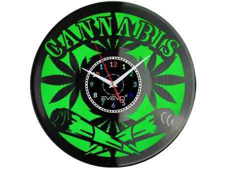 ZEGAR ŚCIENNY ZEGAR PASJONATA CANNABIS FLUORESCENCYJNE TŁO PŁYTA WINYLOWA PREZENT UPOMINEK URODZINY GIFT SOUVENIR EVEVO F0050