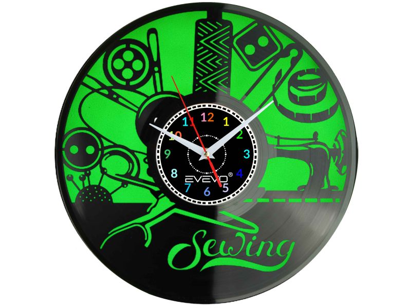 ZEGAR KRAWCOWEJ SZWALNIA FLUORESCENCYJNE TŁO PŁYTA WINYLOWA PREZENT UPOMINEK URODZINY GIFT SOUVENIR EVEVO W0051
