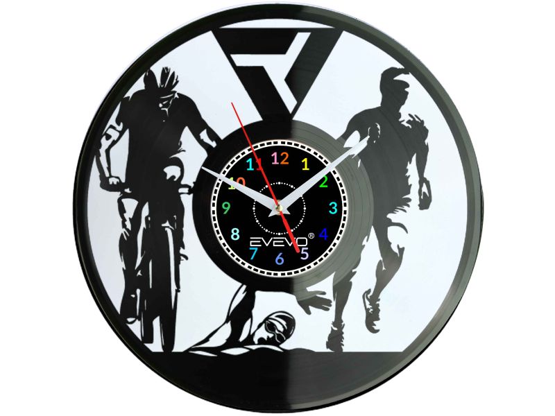 ZEGAR ŚCIENNY IRONMAN TRIATHLON FLUORESCENCYJNE TŁO PŁYTA WINYLOWA PREZENT UPOMINEK URODZINY GIFT SOUVENIR EVEVO W0052 AMAZON