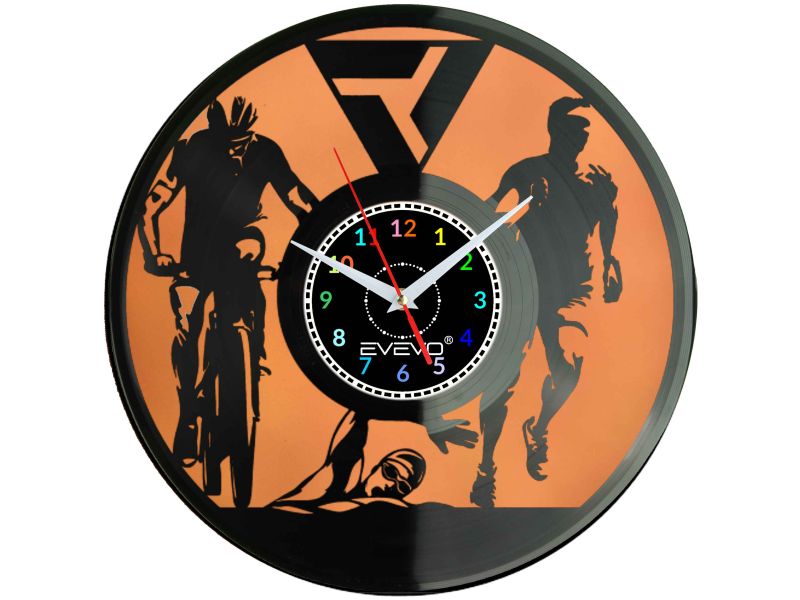 ZEGAR ŚCIENNY IRONMAN TRIATHLON FLUORESCENCYJNE TŁO PŁYTA WINYLOWA PREZENT UPOMINEK URODZINY GIFT SOUVENIR EVEVO W0052 ALLEGRO