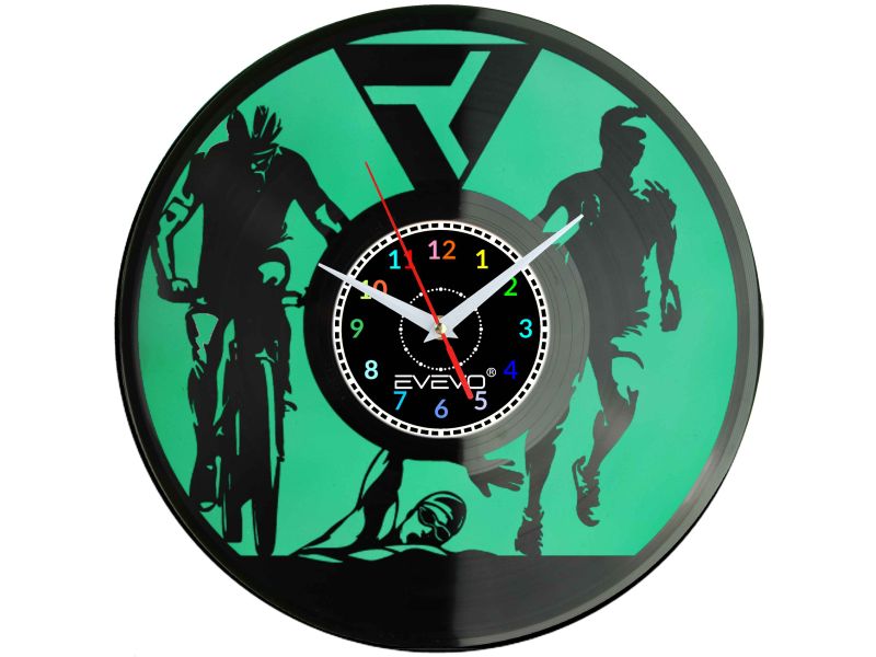 ZEGAR ŚCIENNY IRONMAN TRIATHLON FLUORESCENCYJNE TŁO PŁYTA WINYLOWA PREZENT UPOMINEK URODZINY GIFT SOUVENIR EVEVO W0052 EMPIK