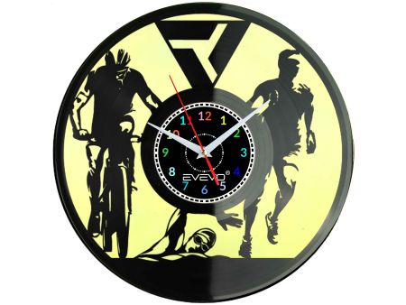 ZEGAR ŚCIENNY IRONMAN TRIATHLON FLUORESCENCYJNE TŁO PŁYTA WINYLOWA PREZENT UPOMINEK URODZINY GIFT SOUVENIR EVEVO W0052