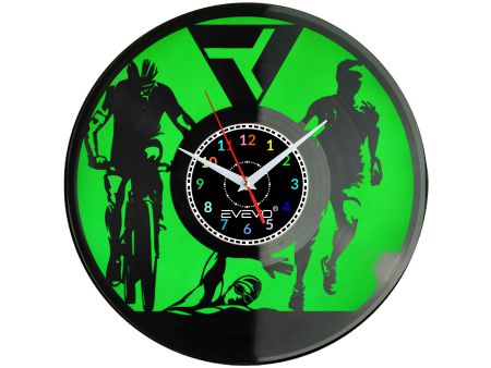 ZEGAR ŚCIENNY IRONMAN TRIATHLON FLUORESCENCYJNE TŁO PŁYTA WINYLOWA PREZENT UPOMINEK URODZINY GIFT SOUVENIR EVEVO W0052