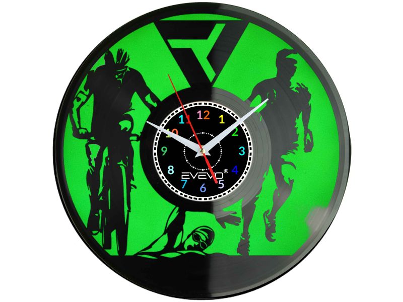 ZEGAR ŚCIENNY IRONMAN TRIATHLON FLUORESCENCYJNE TŁO PŁYTA WINYLOWA PREZENT UPOMINEK URODZINY GIFT SOUVENIR EVEVO W0052
