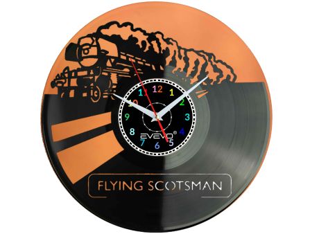 POCIĄG LOKOMOTYWA FLYING SCOTSMAN ZEGAR ŚCIENNY FLUORESCENCYJNE TŁO PŁYTA WINYLOWA PREZENT UPOMINEK URODZINY GIFT EVEVO F0053
