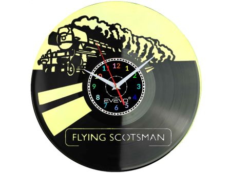 POCIĄG LOKOMOTYWA FLYING SCOTSMAN ZEGAR ŚCIENNY FLUORESCENCYJNE TŁO PŁYTA WINYLOWA PREZENT UPOMINEK URODZINY GIFT EVEVO W0053