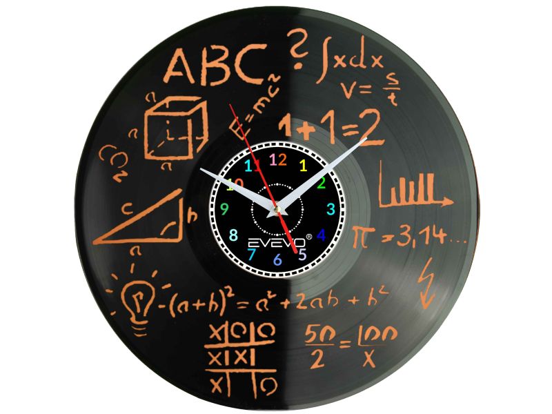 GEOMETRYCZNE FIGURY TRYGONOMETRIA ZEGAR FLUORESCENCYJNE TŁO PŁYTA WINYLOWA PREZENT UPOMINEK URODZINY GIFT SOUVENIR EVEVO F0054