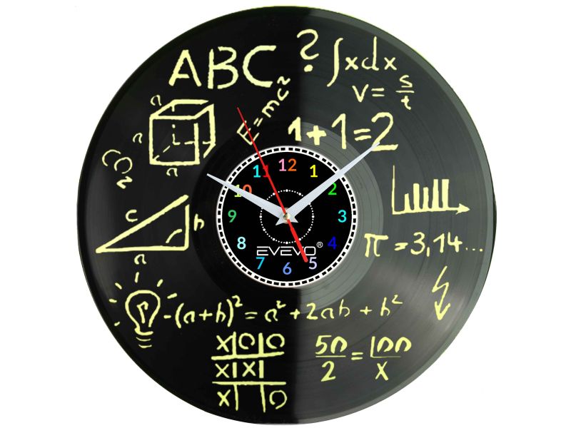 GEOMETRYCZNE FIGURY TRYGONOMETRIA ZEGAR FLUORESCENCYJNE TŁO PŁYTA WINYLOWA PREZENT UPOMINEK URODZINY GIFT SOUVENIR EVEVO W0054