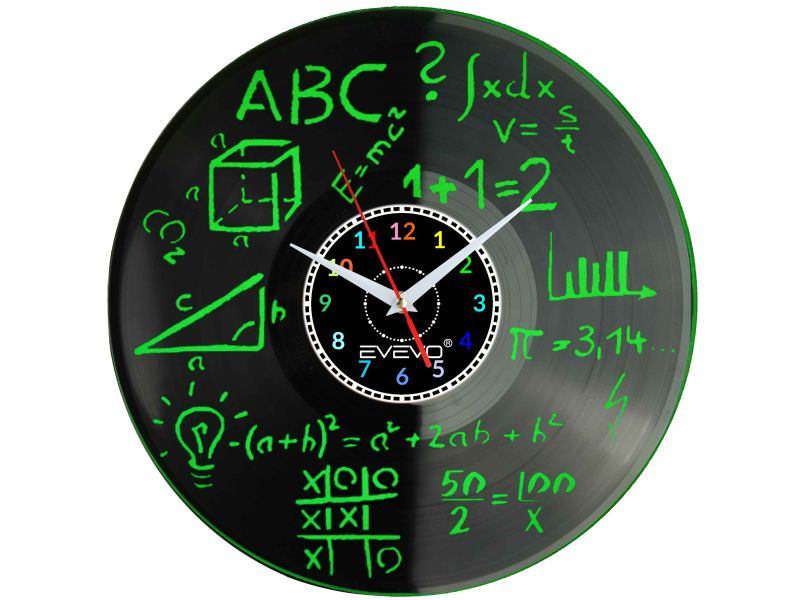 GEOMETRYCZNE FIGURY TRYGONOMETRIA ZEGAR FLUORESCENCYJNE TŁO PŁYTA WINYLOWA PREZENT UPOMINEK URODZINY GIFT SOUVENIR EVEVO W0054