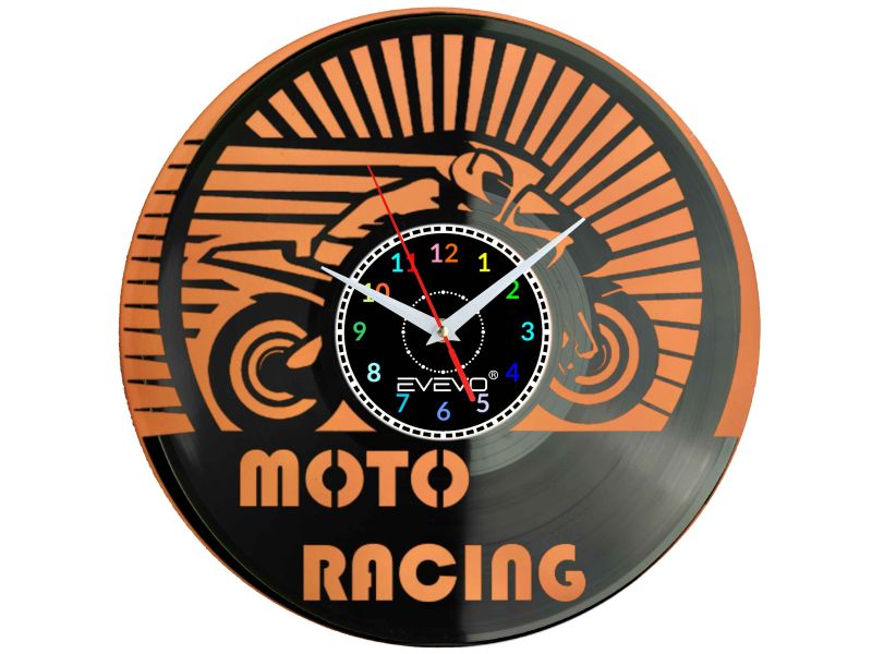 MOTOR MOTOCYKL MOTO RACEING ZEGAR ŚCIENNY FLUORESCENCYJNE TŁO PŁYTA WINYLOWA PREZENT UPOMINEK URODZINY GIFT SOUVENIR EVEVO F0055