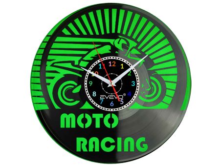 MOTOR MOTOCYKL MOTO RACEING ZEGAR ŚCIENNY FLUORESCENCYJNE TŁO PŁYTA WINYLOWA PREZENT UPOMINEK URODZINY GIFT SOUVENIR EVEVO W0055