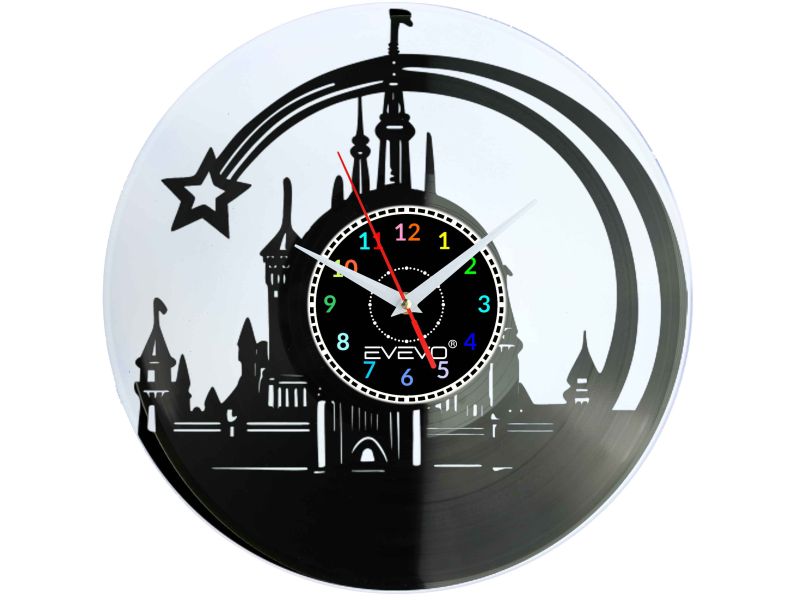 BAJKOWY ZAMEK MYSZKI FANTAZY ZEGAR ŚCIENNY FLUORESCENCYJNE TŁO PŁYTA WINYLOWA PREZENT UPOMINEK URODZINY GIFT EVEVO W0056 AMAZON
