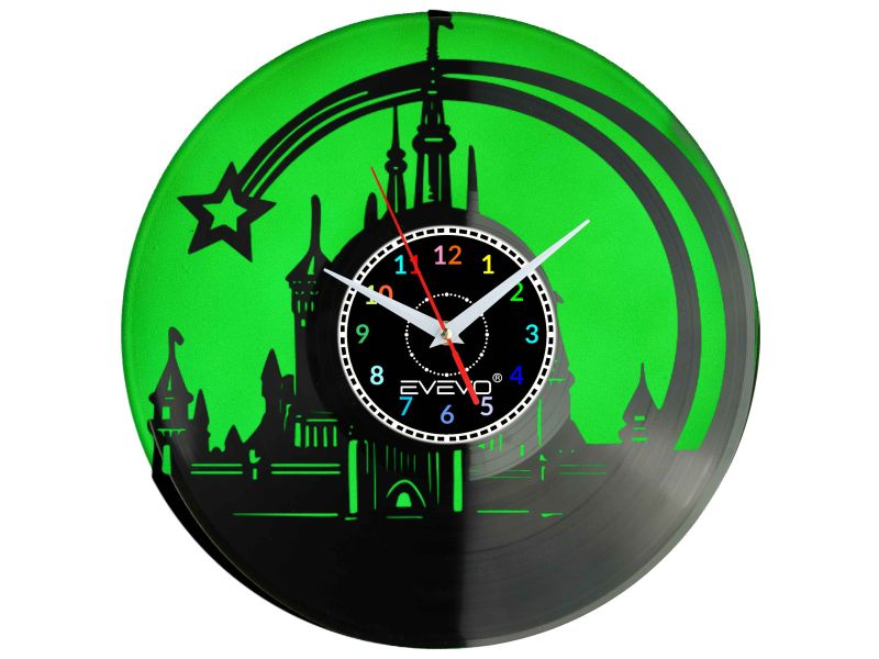 BAJKOWY ZAMEK MYSZKI FANTAZY ZEGAR ŚCIENNY FLUORESCENCYJNE TŁO PŁYTA WINYLOWA PREZENT UPOMINEK URODZINY GIFT EVEVO W0056