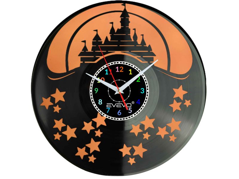 ZAMEK MYSZKI WALT DISNEY ZEGAR ŚCIENNY FLUORESCENCYJNE TŁO PŁYTA WINYLOWA PREZENT UPOMINEK URODZINY GIFT SOUVENIR EVEVO F0057