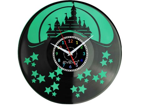 ZAMEK MYSZKI WALT DISNEY ZEGAR ŚCIENNY FLUORESCENCYJNE TŁO PŁYTA WINYLOWA PREZENT UPOMINEK URODZINY GIFT SOUVENIR EVEVO F0057