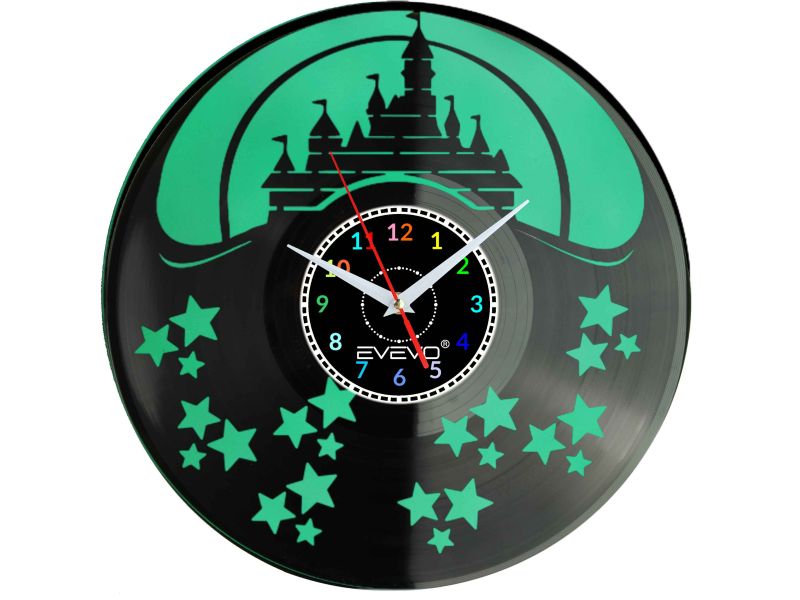 ZAMEK MYSZKI WALT DISNEY ZEGAR ŚCIENNY FLUORESCENCYJNE TŁO PŁYTA WINYLOWA PREZENT UPOMINEK URODZINY GIFT SOUVENIR EVEVO F0057