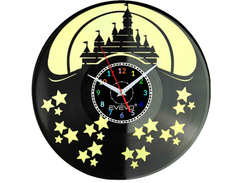 ZAMEK MYSZKI WALT DISNEY ZEGAR ŚCIENNY FLUORESCENCYJNE TŁO PŁYTA WINYLOWA PREZENT UPOMINEK URODZINY GIFT SOUVENIR EVEVO W0056