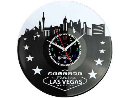 ZEGAR ŚCIENNY LAS VEGAS MIASTO GRZECHU USA FLUORESCENCYJNE TŁO PŁYTA WINYLOWA PREZENT UPOMINEK URODZINY SOUVENIR EVEVO F0058