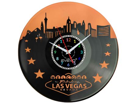 ZEGAR ŚCIENNY LAS VEGAS MIASTO GRZECHU USA FLUORESCENCYJNE TŁO PŁYTA WINYLOWA PREZENT UPOMINEK URODZINY SOUVENIR EVEVO F0058